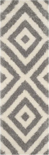 Vista 6 de SAFAVIEH Portofino Shag Collection - Alfombra para pasillo, 2 pies 3 pulgadas x 7 pies, color marfil y beige, diseño geométrico, no desprende pelusa