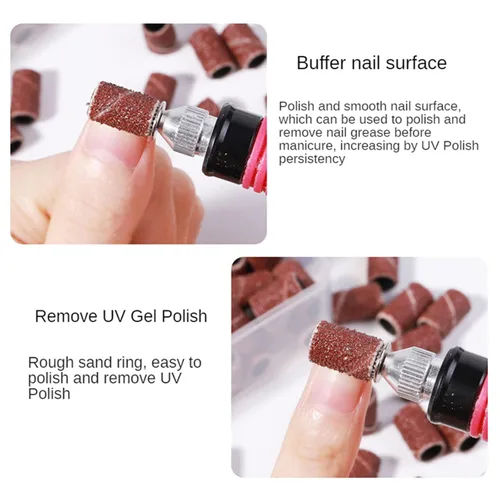 Vista 3 de Bandas de lijado – Bandas de lijado para arte de uñas – Yimart 210 unids/caja 80# 120 # 180# Bandas de lijado de uñas eléctricas para máquina