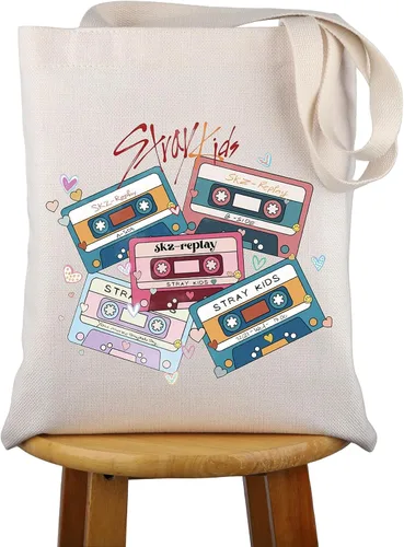 Vista 6 de UJIMS SKZ - Bolsa de lona para fanáticos del álbum SKZ, regalo para grupos K-POP, Bolso tote de personajes Skz