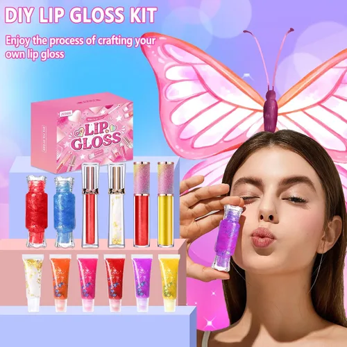 Vista 5 de Jcoos Kit de fabricación de brillo de labios, kit de brillo de labios divertido para niños, haz tu propio kit de brillo de labios