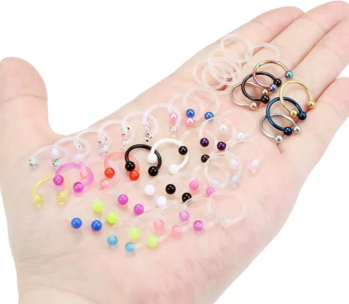 Vista 3 de Cisyozi Anillos de tabique de plástico transparente 16G, joyería para cirugía, herraduras, tabique flexible, nariz, ceja, labio, cartílago, hélix