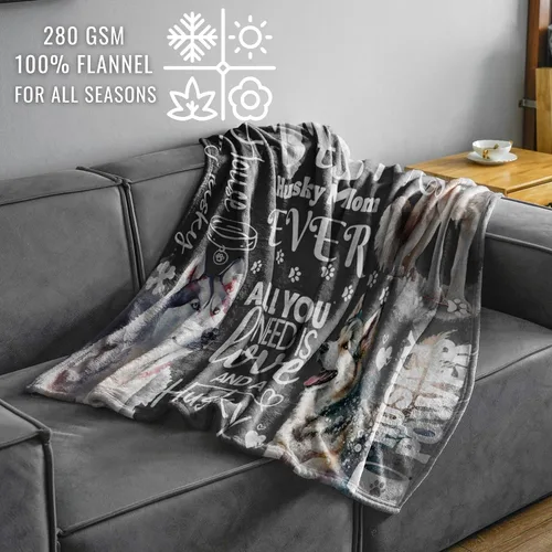 Vista 5 de Huglanket Regalos Husky, manta de franela para mujer, manta de franela para amantes de los perros, dueño de perros, 65 x 50 pulgadas, color negro