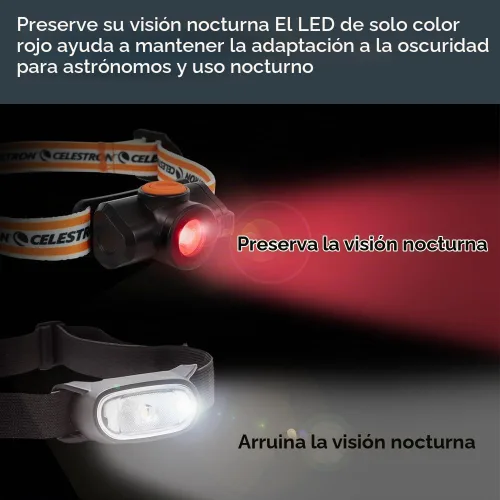 Vista 3 de Celestron – Linterna de visión nocturna para la cabeza – Múltiples modos de luz – Incluye configuración SOS – Ideal para astronomía y campamento