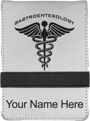 Vista 10 de LaserGram Mini Padfolio con bloc de notas y bolígrafo, gastroenterología, grabado personalizado incluido (negro con oro)