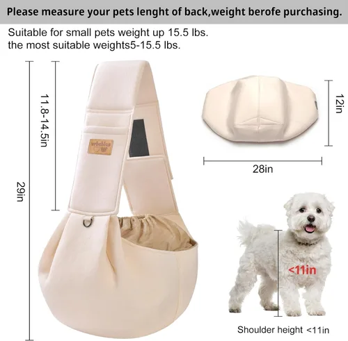 Vista 5 de Transportador para perros manos libres, correa ajustable, de algodón suave, con bolsillo para viajes al aire libre (beige)