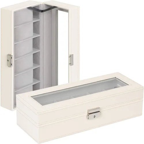 Vista 4 de NEX Caja de reloj organizador para hombres, de piel sintética superior de cristal para el almacenamiento de relojes