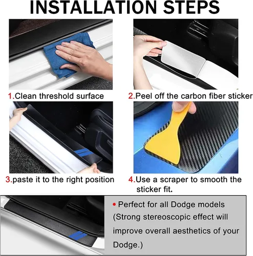 Vista 6 de YOSRTER 4 calcomanías decorativas para umbral de puerta, para Dodge Charger Challenger Durango Journey, ajuste universal para todos los autos Dodge
