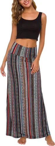 Vista 3 de EXCHIC - Falda larga con estampadosólida de estilo bohemio y cintura elástica