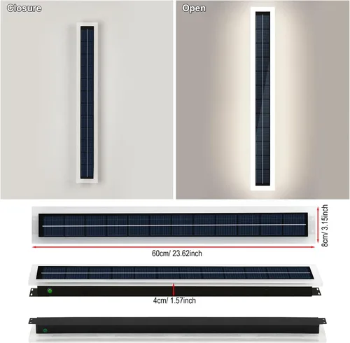 Vista 7 de Luces de pared solares al aire libre impermeables, lámpara de pared LED de montaje de 10W con pantalla de acrílico de 60 cm de largo, lámparas