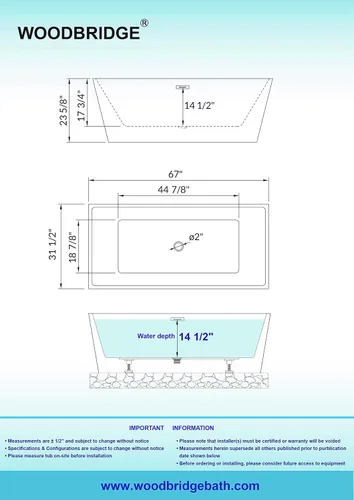 Vista 6 de WOODBRIDGE BTA1512-BG-Drain &O + PILLOW BAÑERA, con secador dorado cepillado