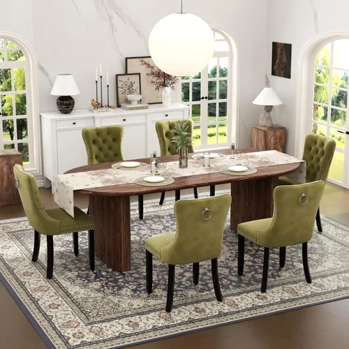Vista 44 de Juego de mesa de comedor ovalada extensible con 4 sillas tapizadas de terciopelo de alta gama, mesa de cocina de 59 a 91 pulgadas y sillas