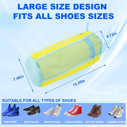 Vista 4 de Bolsas de lavado de zapatos para lavadora Bolsas duraderas para lavadora de zapatos para todos los tipos de zapatos (2 unidades amarillas grandes)