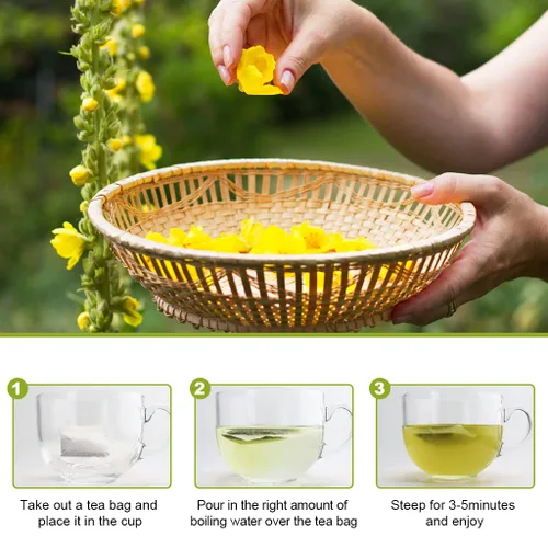 Vista 4 de Té de hojas de gordolobo - Té de hierbas de limpieza respiratoria y pulmonar, sin cafeína, 40 bolsas de té