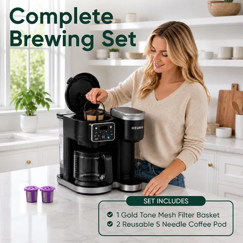 Vista 9 de Cesta de filtro de café reutilizable de malla para cafetera Keurig K Duo (Gen 2) y Keurig K-Duo Essentials, con 2 cápsulas recargables K Cup