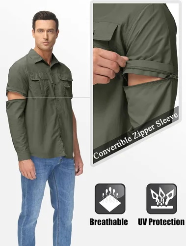 Vista 3 de TACVASEN Camisa de manga larga convertible, transpirable, de secado rápido, con protección UV, para hombre