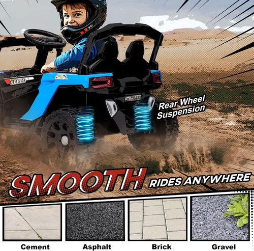 Vista 8 de Qaba 12V Kids Ride On UTV Truck con suspensión trasera para 3-5 años, color Azul