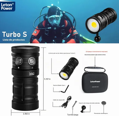 Vista 7 de Luz de buceo, LetonPower TS S 10000Lumens 3,280.8 ft luz de video subacuática, linterna de buceo, linterna impermeable con carga tipo C para Turbo S
