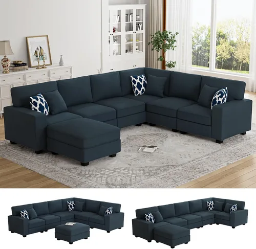 Vista 18 de Legend Vansen - Sofá seccional modular en forma de U con otomano, sofá de esquina reversible moderno para sala de estar (Antracita, 2+3 con otomano)
