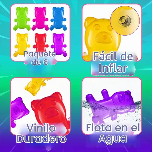Vista 5 de Ositos inflables de goma (paquete de 6) juguetes inflables para piscina