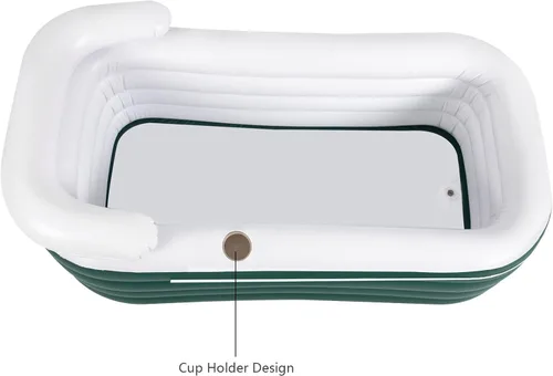 Vista 3 de Bañera inflable con bomba de aire eléctrica y soporte para tazas, bañera inflable portátil verde oscuro para interiores o exteriores, baño