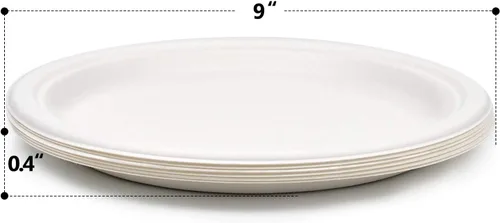 Vista 4 de Green Earth - Plato de papel de 9.0 in sin bagazo natural (fibra de caña de azúcar), biodegradable, compostable (50 platos desechables)