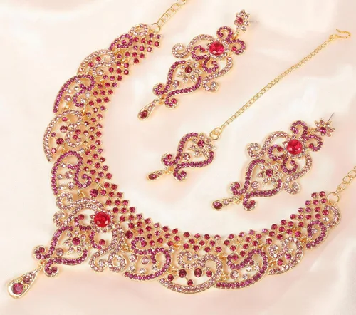 Vista 168 de Conjunto precioso de collar con look real Indian Bollywood, maravillosamente decorado, conjunto de collar adornado para mujer.