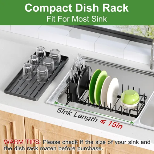 Vista 4 de Estante de secado de platos sobre el fregadero, expandible, pequeño, negro, escurridor para secar para la encimera de la cocina, metal de acero