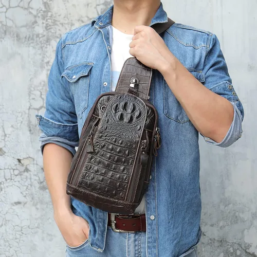 Vista 7 de QAZWSXE Bolso cruzado de cuero para hombre, bolso bandolera de hombro, bolsas casuales para el pecho, para viajes, senderismo, mochilas, 11 - café