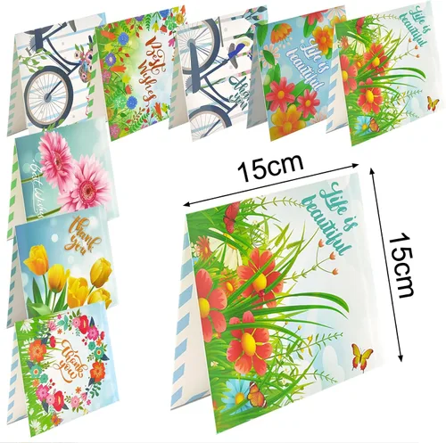Vista 6 de LUSandy 8 paquetes de tarjetas de flores con pintura de diamantes 5D para adultos, tarjetas de felicitación 3D emergentes con tulipán, rosa