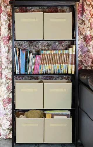Vista 5 de Simple Houseware Contenedores de almacenamiento plegables de 11 pulgadas, color beige, paquete de 6 cubos de tela organizadores para armario