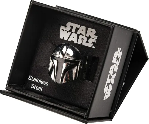 Vista 5 de Star Wars Jewelry - Anillo para casco Mandaloriano de acero inoxidable para hombre, color plateado, talla 11, Acero inoxidable, Sin piedras preciosas