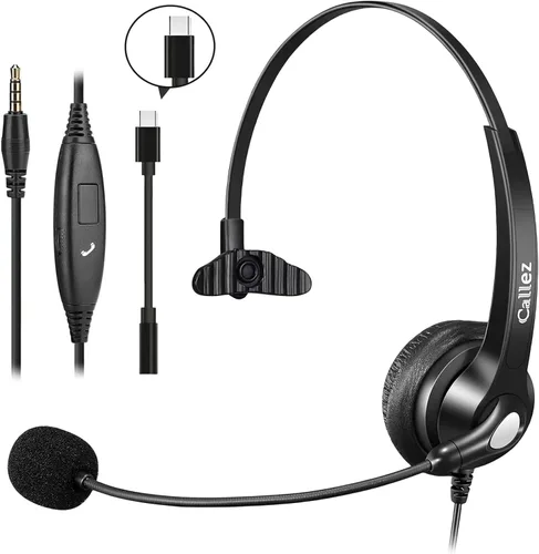 Vista 9 de Callez Auriculares de 0.138 in con micrófono con cancelación de ruido para teléfono celular, PC, laptop, auriculares estéreo para iPhone, Android