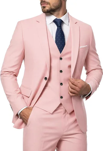 Vista 35 de MY'S Conjunto de traje de 3 piezas para hombre con corbata, chaqueta ajustada de un botón, chaleco y pantalones, blazer para fiestas, bodas, bailes
