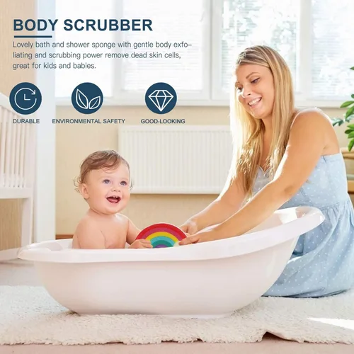 Vista 6 de Esponjas de ducha de baño de arco iris, esponja de baño, herramientas de baño para ducha de bola de baño de arco iris, 2 uds