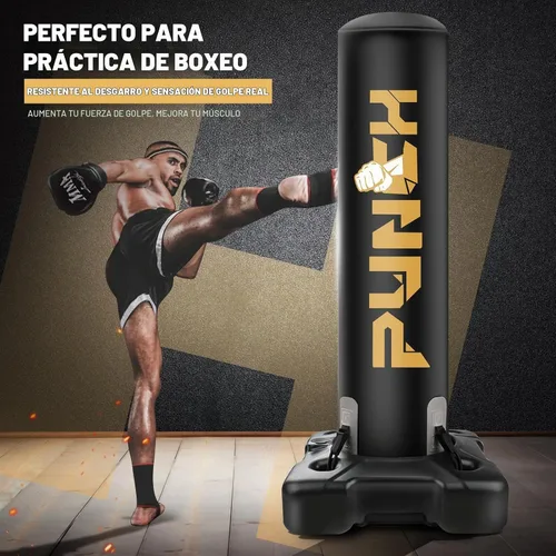 Vista 4 de Bolsa de boxeo pesada con soporte para adultos y adolescentes, bolsa de boxeo inflable independiente con guantes, set de kickboxing y boxeo