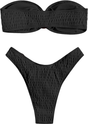 Vista 46 de WDIRARA Conjunto de bikini de 2 piezas sin tirantes para mujer