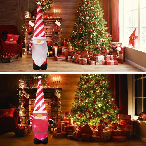Vista 4 de Decoración inflable de Navidad de 7 pies para exteriores, enano con sombrero, decoración inflable de patio con luces LED integradas, adecuado