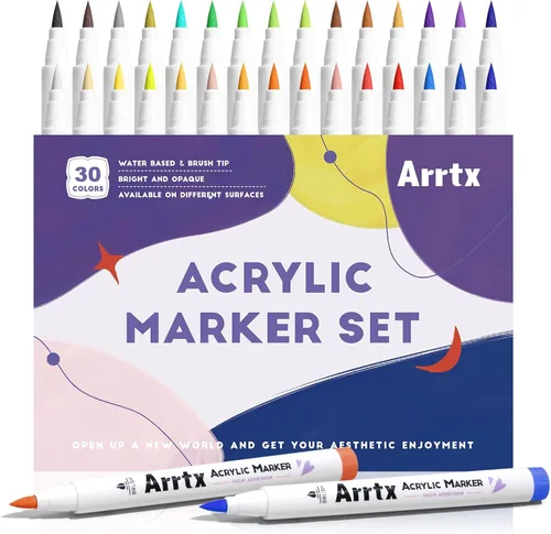 Vista 11 de Marcadores acrílicos Arrtx 30A, marcadores de pintura acrílica con punta de pincel para pintura en roca, madera, cerámica, vidrio, lienzo, metal