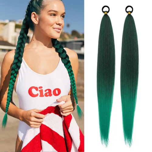 Vista 33 de Paquete de 2 extensiones de cola de caballo trenzada con lazo elástico, lacio, elegante envolvente, extensiones de cola de caballo de 26 pulgadas