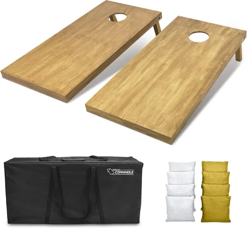 Vista 43 de GoSports 4 ft x 2 ft Regulation Size Wooden Cornhole Boards Set with Light Brown Finish - Includes Carrying Case and Bean Bags Negro- gris