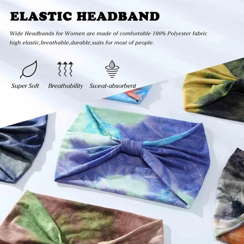 Vista 7 de Olbye Diademas anchas para mujer, diademas bohemias anudadas, diadema turbante anudada, teñido anudado, bandas elásticas antideslizantes