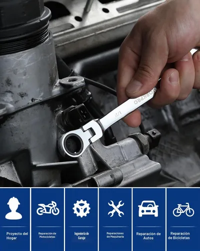 Vista 6 de WORKPRO Llave combinada de trinquete de 1/2 pulgada SAE, CR-V construida con cromado pulido espejo, diseño de 12 puntos, desplazamiento de 15 grados