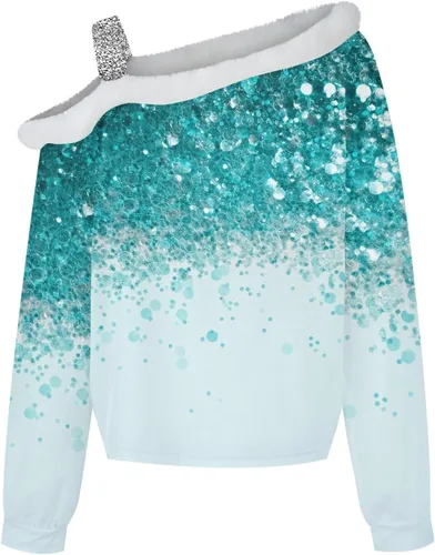 Vista 4 de Sweatshirts for Women Loose Soft Casual Fall Pullover Tops 2023 Christmas Long Sleeve Crew Neck Off Shoulder