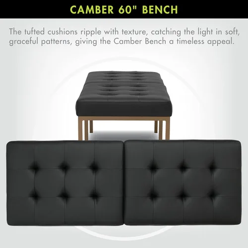 Vista 4 de Studio Designs Home Camber - Moderno comedor de 60 pulgadas con patas cromadas y piel sintética copetuda, banco de entrada o sala de estar