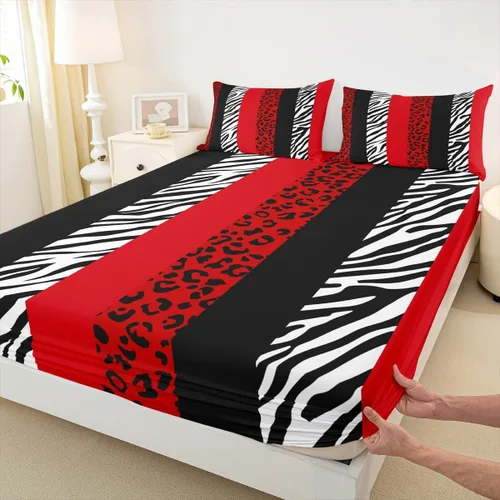 Vista 13 de Sábana bajera ajustable para niños, tamaño individual, diseño de cebra y leopardo con purpurina, decoración de habitación para niñas y mujeres, A1