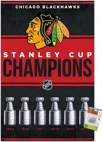 Vista 8 de Trends International NHL Chicago Blackhawks - Póster de pared de Champions 23, 14.72 x 22.37 pulgadas, paquete de póster premium y alfiler
