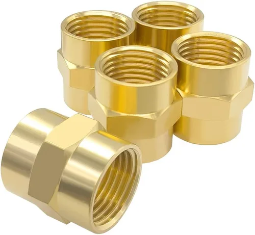 Vista 7 de Hooshing 2 unids 1/2 "x 1/2" NPT acoplador hembra de latón sólido hexagonal pezón acoplamiento de tubería