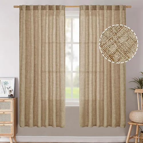 Vista 24 de BGment Cortinas cortas de lino marfil de 36 pulgadas de largo para ventanas de cocina, pequeñas cortinas texturizadas rústicas para café sobre