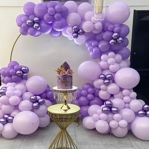 Vista 5 de Juego de globos de fiesta morados, 50 globos de látex lila lavanda de 12 pulgadas para uso de adultos, solo para fiesta de graduación, despedida