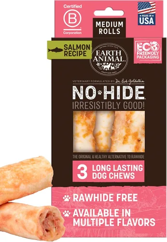 Vista 22 de Earth Animal Masticables sin ocultar – de The Grill Rolls Bacon Cheeseburger Sabor Rawhide Free Medium Dog Chews – 3